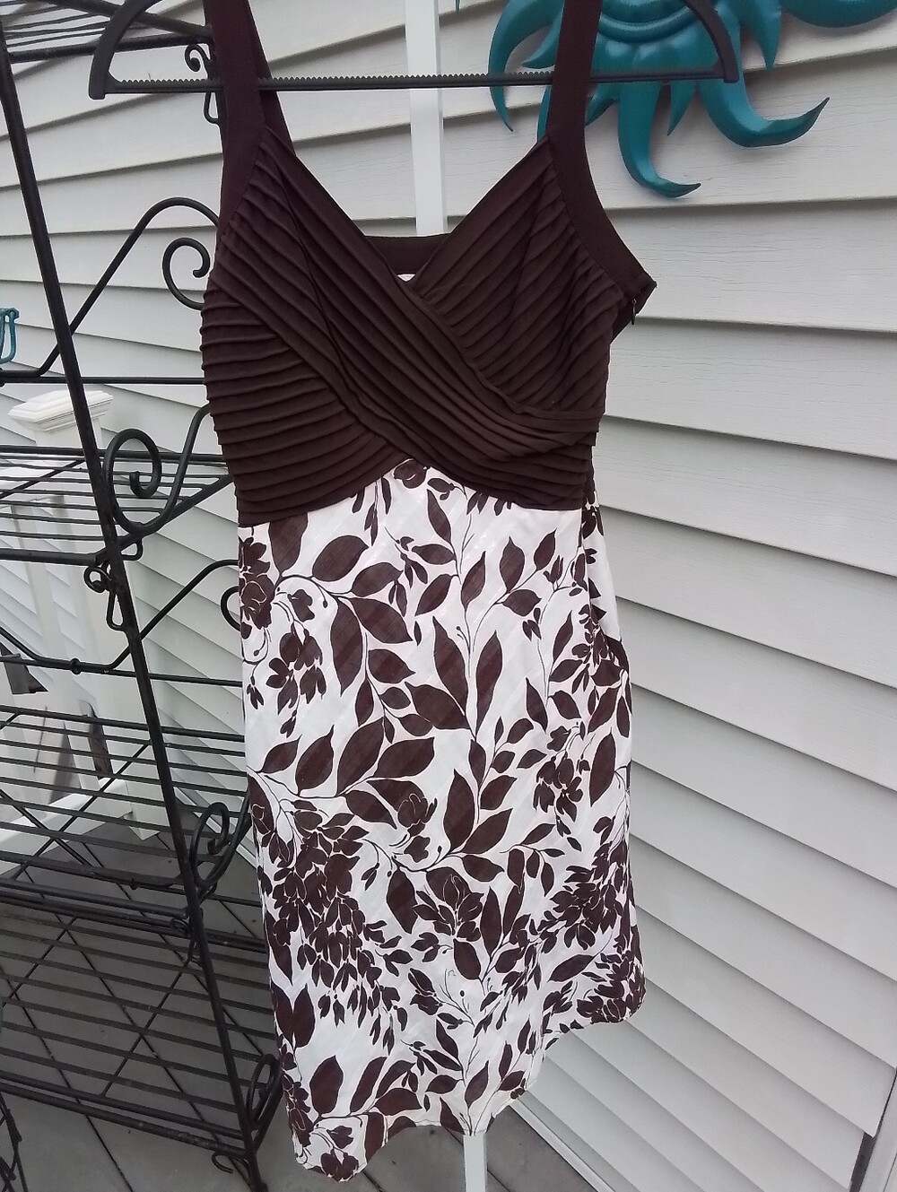 Dressbarn...Brown and White Floral Wrap-Style Midi Dress